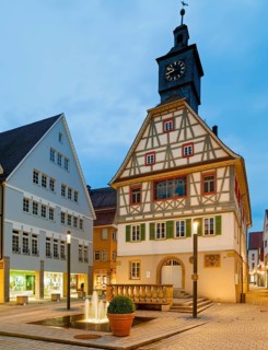 Old town hall illuminated Künzelsau Germany