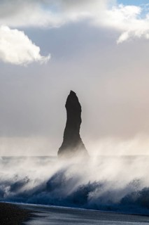 Rock needle in stormy surf, Vík í Mýrdal, Suðurland, Iceland