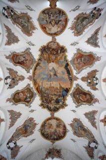 Ceiling fresco in Heilig Kreuz Minster built around 1400, Rottweil, Baden-Württemberg, Germany