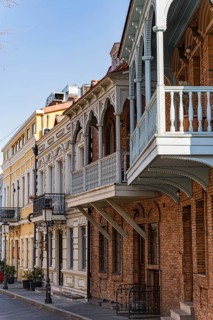 Architectural charm of downtown Tbilisi, showcasing beautiful facades and intricate balconies that