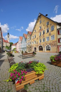 Market square with town hall built in 1765 and church tower, Horb, Neckar, Neckar Valley, Northern