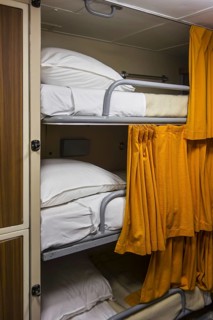 Bunk beds for the crew aboard the Redoutable, first SSBN ballistic missile submarine of the French