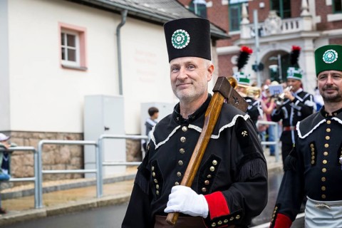 Bergstreit Day 2025 in Schneeberg, the miners of all trades proudly wear their habit on this