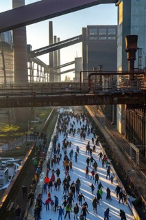 Ice rink at the Zollverein coking plant, Zollverein World Heritage Site, Essen, Germany