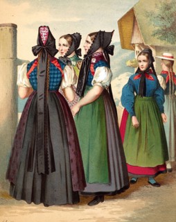 Traditional costumes in Germany around 1820, Baden, Simonswald, Waldkirch, Donaueschingen, woman in