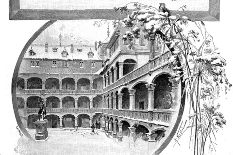Courtyard of the Old Palace in Stuttgart, 1890, Baden-Württemberg, Germany, illustration,