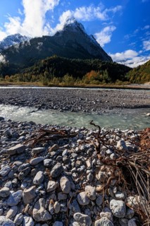 River, riverbed, wild river, sunny, mountains, Rissbach, Risstal, Karwendel Mountains, Tyrol,