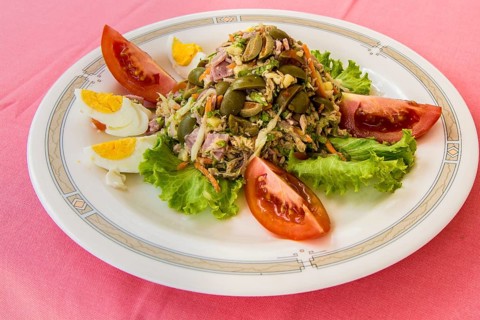 Seafood meal, La Digue, Republic of Seychelles, Indian Ocean