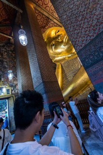 Wat Pho, temple of the reclining Buddha. Sightseeing attraction, architecturally significant temple