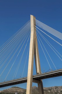 Low angle view and close-up of Franjo Tudman bridge carrying the D8 road in Dubrovnik, Croatia