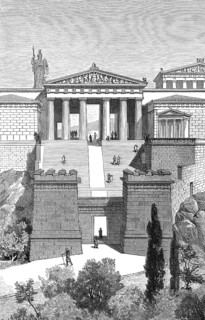 Reconstruction of the propylaea, the entrance to the Acropolis in Athens, Greece, 5th Century BC
