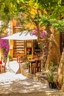 Street cafe in Via Cavour, Capoliveri, Elba Island, Tuscan Archipelago National Park, Tuscany,