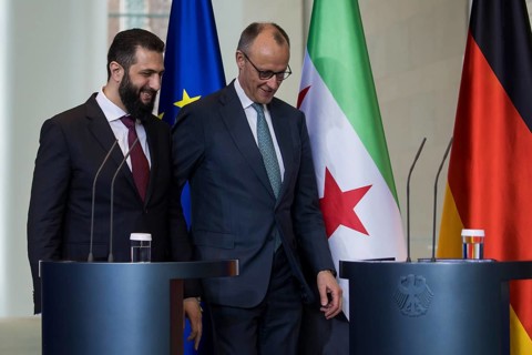 Ahmed al-Sharaa (President of the Syrian Arab Republic) and Friedrich Merz (Chancellor of the