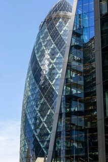 Modern architecture 30 St Mary Axe, The Gherkin skyscraper building, City of London, England, UK