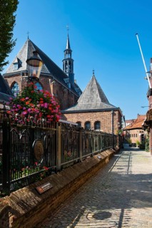 Beer garden in an old monastery in the city centre of Venlo, Netherlands