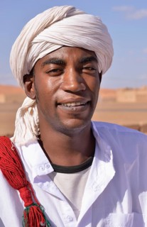 Gnaoua musician with a turban, Merzouga, Meknès-Tafilalet region, Morocco