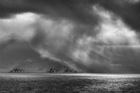 Dramatic lighting over the Norwegian European Sea, Söröya, Finnmark, Norway, March 2019