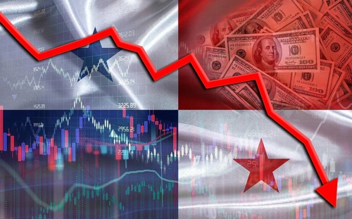 Financial fall of Panama on economy market. Panama financial crisis on economic graph