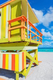 Art Deco Lifeguard hut on South Beach, Ocean Drive, Miami Beach, Miami, Florida, USA