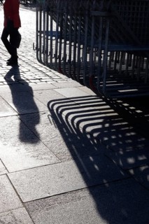 Passant with shadow, Winter, Saxony, Germany