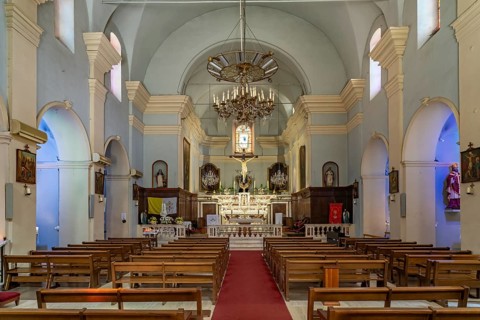 Interior of the Sainte-Marie church in Sartene, Corsica, France