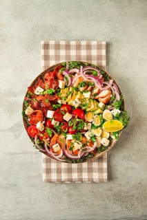 Cobb salad, keto food, top view, no people, close-up