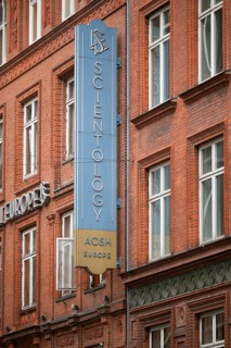 Sign, Denmark headquarters of the Church of Scientology, Copenhagen, Denmark