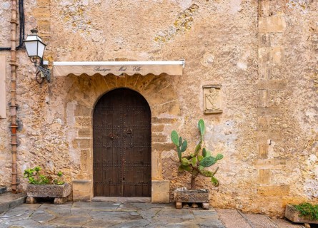 Mediterranean house facades in Pollenca on the east coast of Majorca, Spain