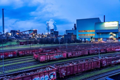 Hüttenwerke Krupp-Mannesmann, HKM in Duisburg, houses of the blast steel plant, coking plant,