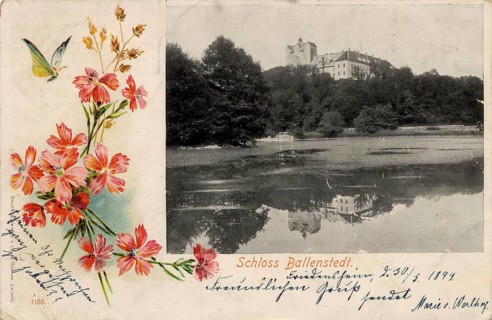 Historical postcard around 1900, Ballenstedt im Harz, castle, Harz district in Saxony-Anhalt,