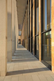RheinMain CongressCenter portico built in 2018 with flags, modern building, former Rhine-Main Hall,