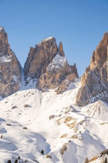 Beautiful landscape of the Mountain silhouettes of the Sexten Dolomites on a sunny winter day,