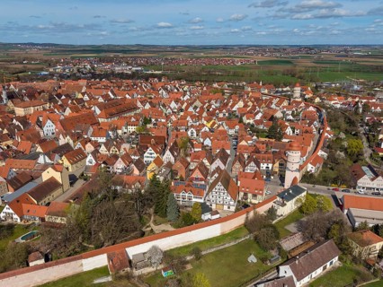 Aerial view of the historic old town of Nördlingen with the completely comprehensive and accessible