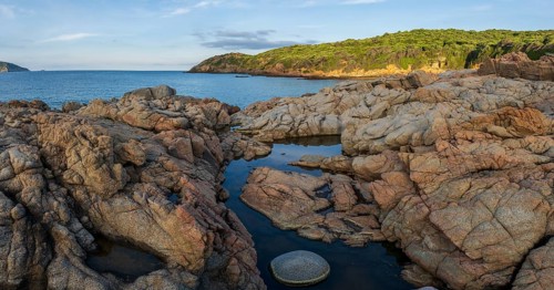 Morning atmosphere on the beach, Plage d'Arone, Corsica, France