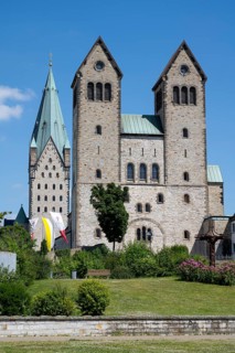 Cathedral and Abdinghof Church, Romanesque twin towers, Paderborn, Westphalia, North