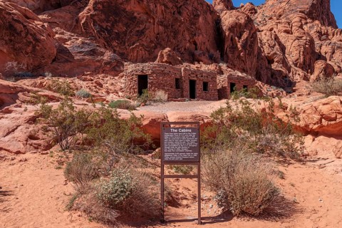 Sign tells the history of The Cabins built by the Civilian Conservation Corps inthe 1930s at Valley