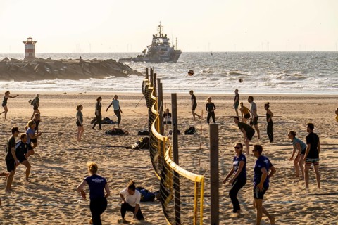 Beach volleyball courts on the beach in Scheveningen, Netherlands