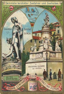 Series Monuments of famous seafarers and sea heroes, Columbus monument in Genoa, Liebig picture,