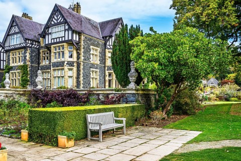 Autumn Colours over Bodnant House and Garden, Conwy River, Colwyn Bay, Conwy, Wales, UK