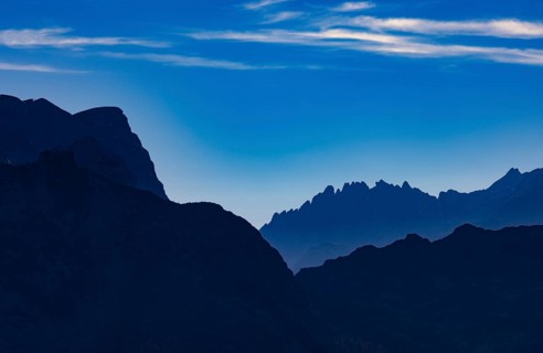 Mountain silhouette, view from Schwarzer to Tennengebirge and Mandlwand, Golling, Osterhorngruppe,