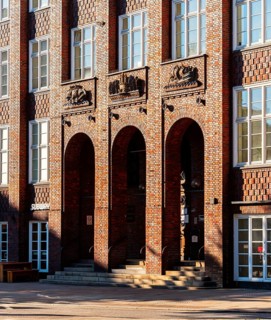 Historic façade of the Finance Directorate on Gänsemarkt, Hamburg, Germany