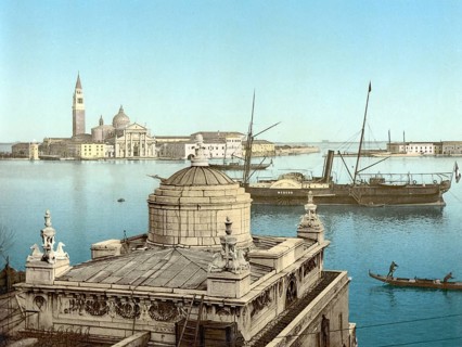 Harbour, Venice, Italy, Historic, digitally restored reproduction from a 19th century original,