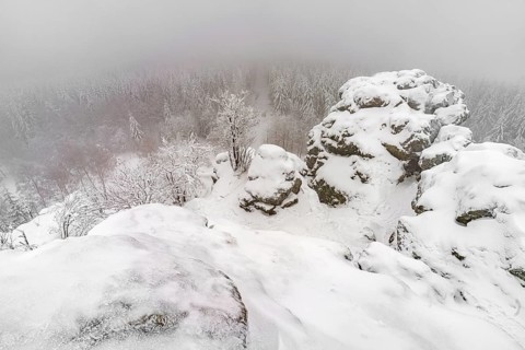Snow-covered winter landscape Bruchhauser Steine in the Sauerland, Bruchhausen, Olsberg,