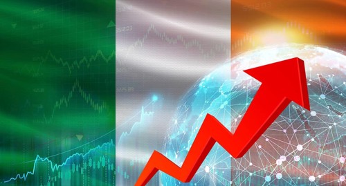 Global financial growth with Ireland flag. Financial growth with Ireland flag on economic