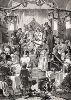 Walther von der Vogelweide singing at the coronation of Philip of Swabia, King of Germany, 1198