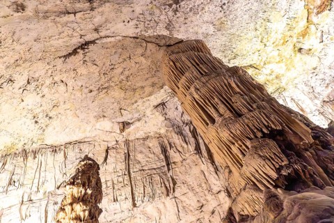 Majestic stalagmite formation inside postojna cave, a popular tourist attraction in slovenia,