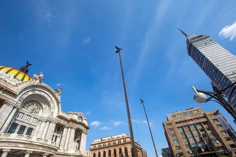 Mexico, Mexico City, 20 December, 2019: Landmark tower Torre Latinoamericana and Palace of Fine