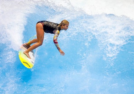 Messe boot Düsseldorf, Surfer riding a standing indoor wave on the occasion of a press event,