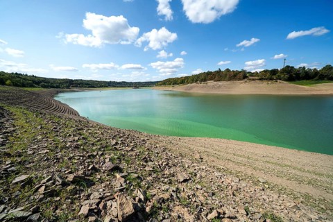 Lake Edersee at low tide, Hesse, Germany