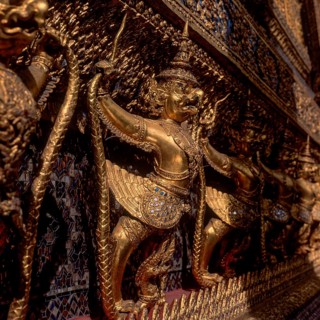 Wat Phra Kaeo, Temple of the Emerald Buddha, gilded statues, mythological creatures, Bangkok,